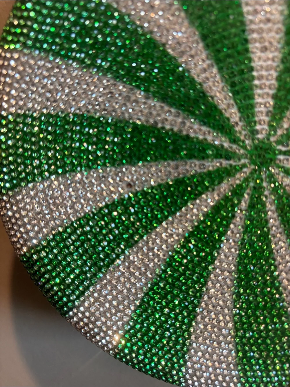 Green & White Beaded Round Crossbody Bag